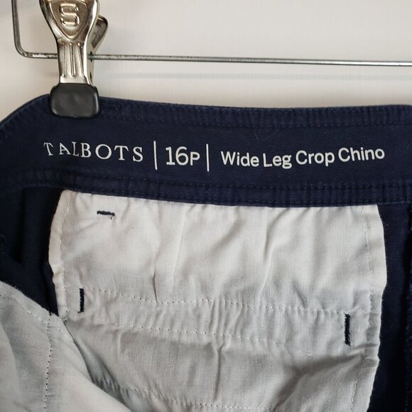 Talbots Wide Leg Crop Chino Pants Navy Blue Lightweight Canvas Womens Size 16P - Picture 6 of 7